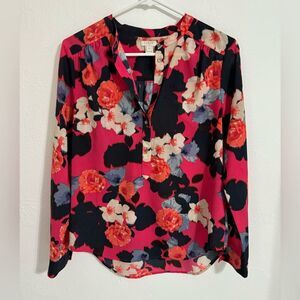 J. Crew Floral popover henley blouse, raspberry floral pattern, size XXS